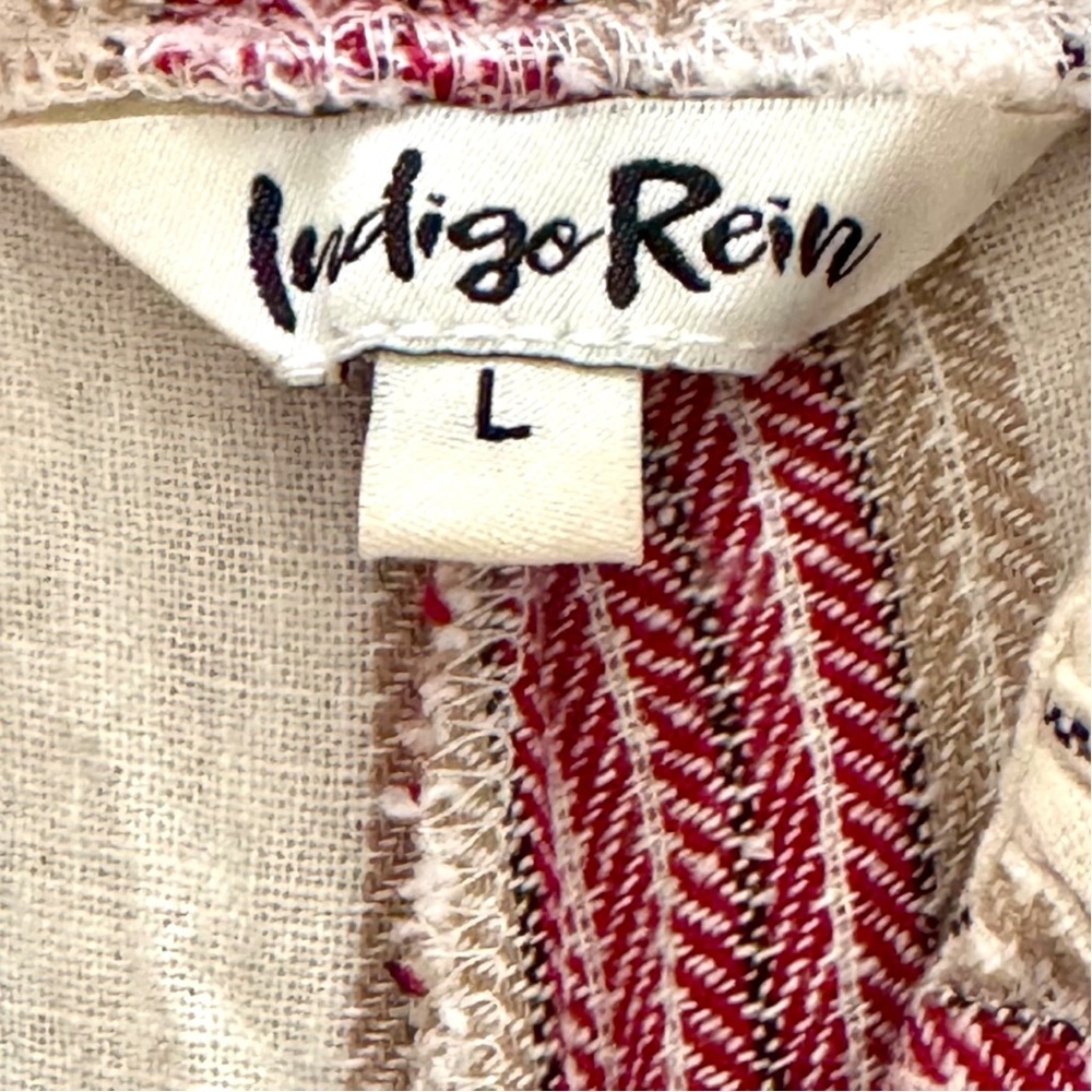 Indigo Rein Size L Red-Tan-Cream Linen Blend Cropped High Waist Wide Leg Pants - Picture 4 of 4